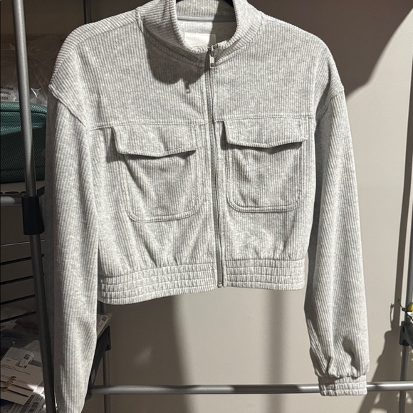 Aerie Groove On Velour Corduroy Cropped Zip Up Jacket - Picture 4 of 6